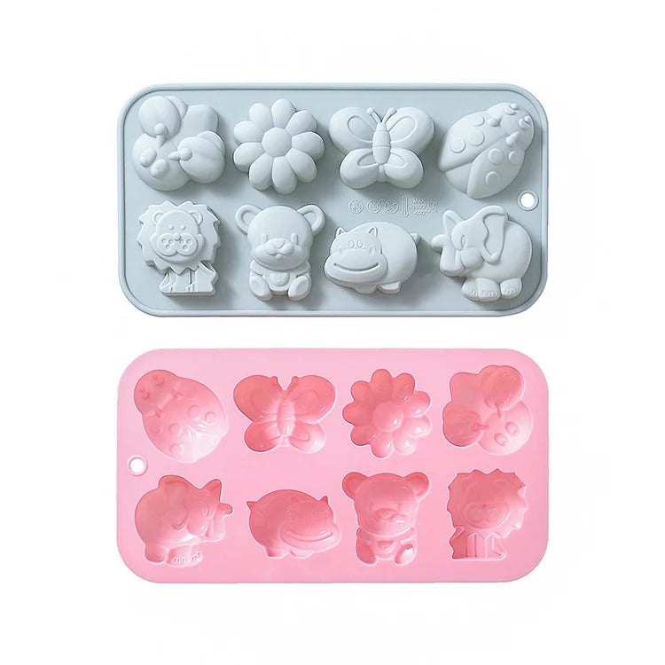 Bakewareind Butterfly Flower Animal Lion Bear Hippo Elephant Bee Insect Chocolate Soap Clay Cake Silicone Mould,8cavity