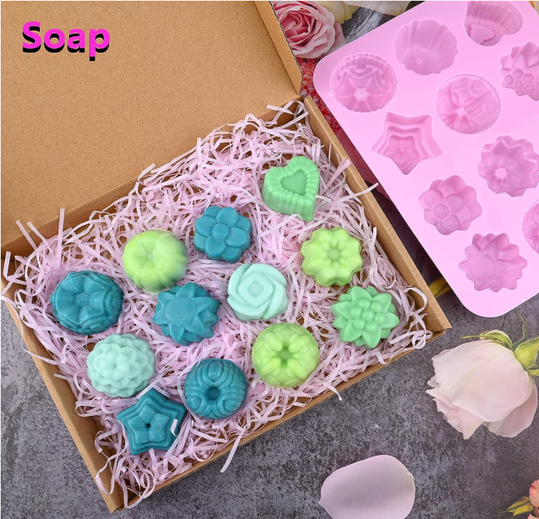 Bakewareind Assorted Floral & Geometric Chocolate Soap Silicone Mould, 12 Cavity