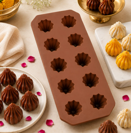 Bakewareind 3D Modak Silicone Chocolate Mould, 10 Cavity