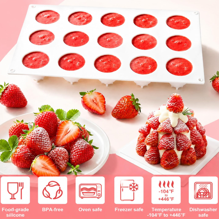 Bakewareind 3D Strawberry Mousse Fruit Silicone Chocolate Mould, 15 Cavity