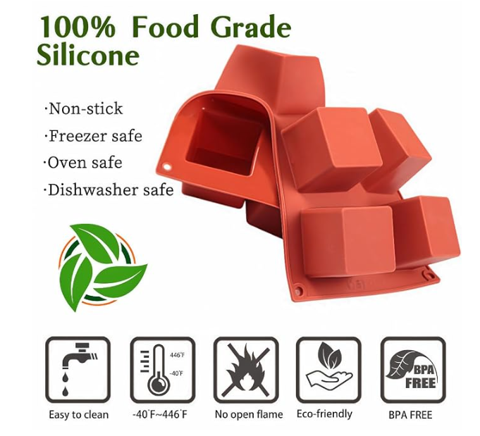 Bakewareind 3D Square Mousse Cube Cake Silicone Mould, 8 cavity