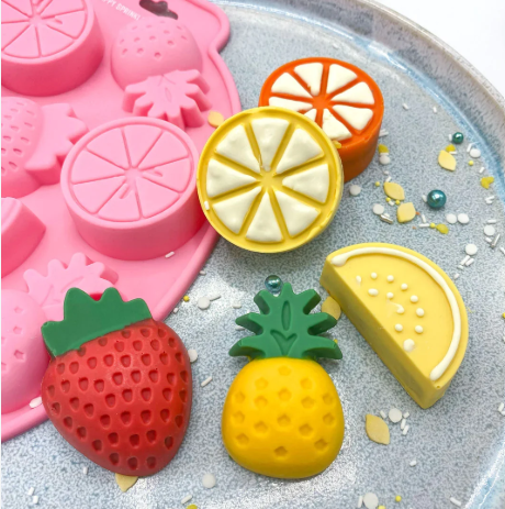 Bakewareind 3D Fruit Assorted Strawberries, Pineapples, Watermelon Orange Chocolate Silicone Mould,9cavity