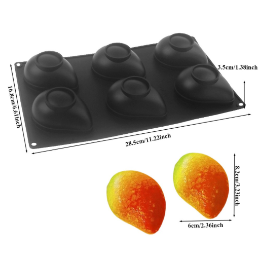 Bakewareind 3D Mango Mousse Fruit Chocolate Silicone Mould, 6 cavity