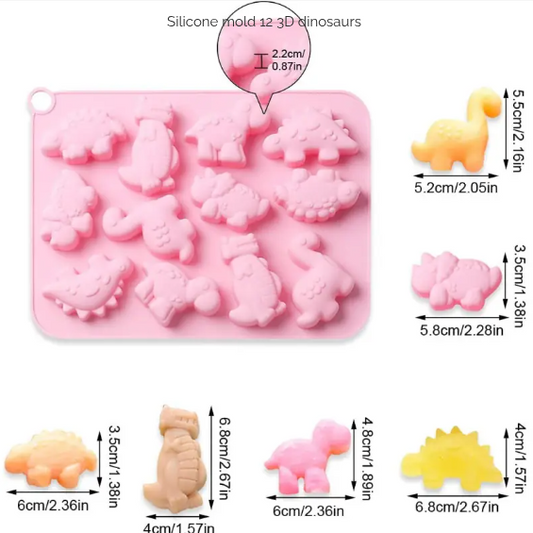 Bakewareind Mini Dinosaur, Dragon Hippo Chocolate Silicone Mould , 12 Cavity