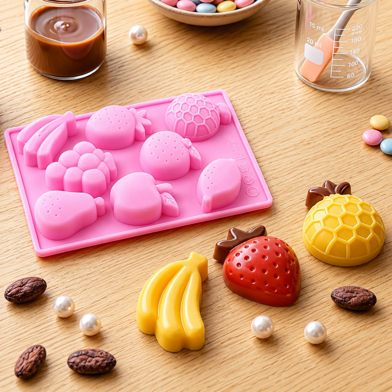 Bakewareind Fruits Strawberry, Banana, Apple, Lemon Soap Shape Resin Soap Silicone Mould, 8 Cavity