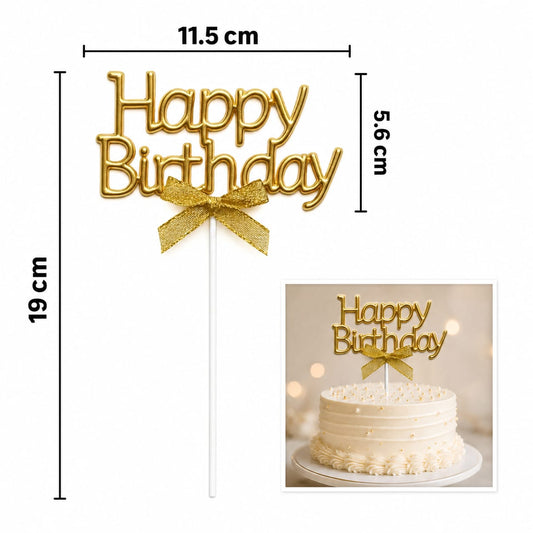 Bakewareind Golden Happy Birthday Bow Cake Topper