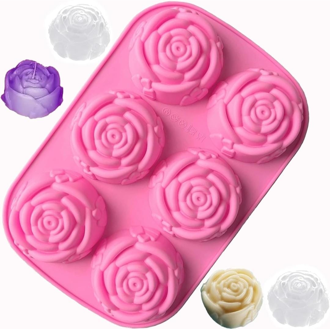 Bakewareind Rose Flower Chocolate Soap Silicone Mould, 6 Cavity