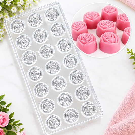 Bakewareind 3D Rose Polycarbonate Chocolate Mould, 21 cavity