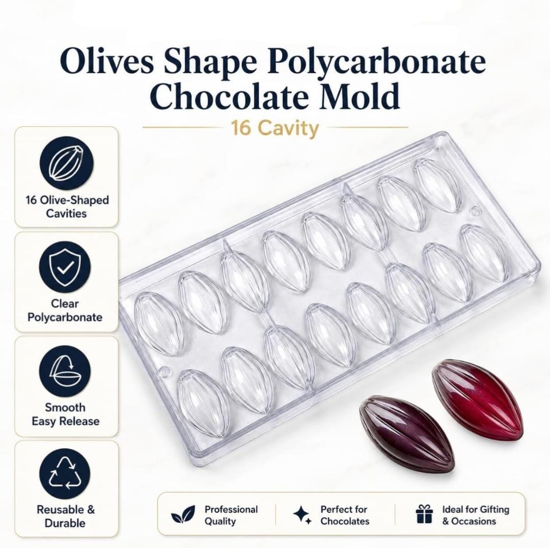 Bakewareind 3D Olive Fruit Lotus shape polycarbonate chocolate mould, 16 cavity