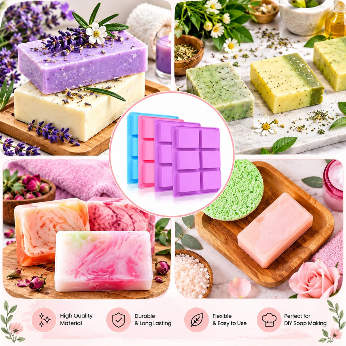 Bakewareind Rectangle Silicone Soap Mould, 6 Cavity