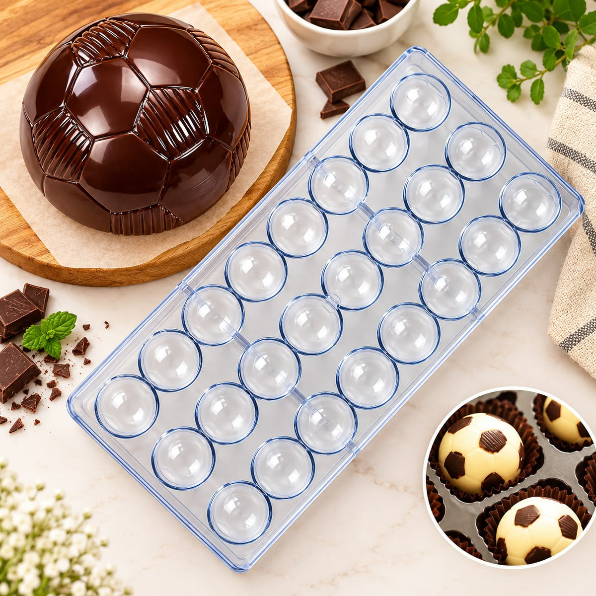 Bakewareind 3D Football Polycarbonate Chocolate Mould, 24 Cavity