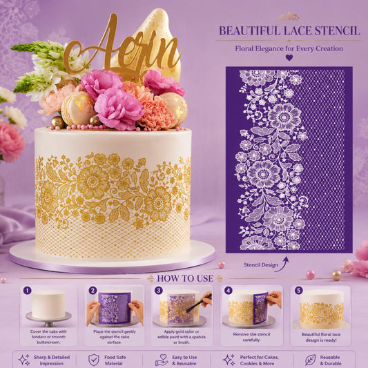 Bakewareind Floral French Lace Mesh Cake Decorating Stencil Reusable