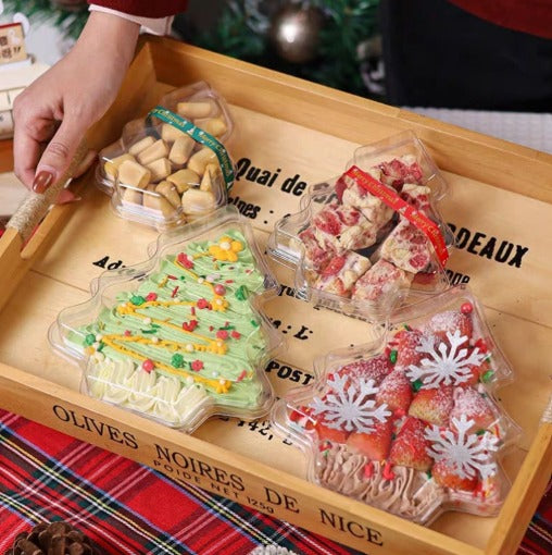 Bakewareindia Transparent Christmas Tree Dessert Container with Lid, 10pc Pack