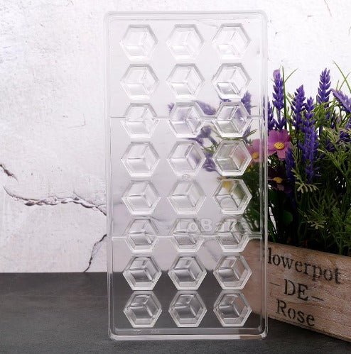 Bakewareind 24 cavity Hexagon Geometry Cube Shape Polycarbonate Chocolate Mould - Bakeware India