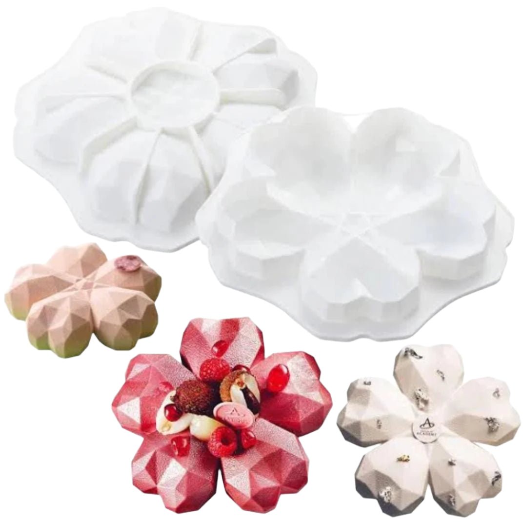Bakewareind 3D Geo Sakura Diamond Heart Entremet Cake Mousse Silicone Mould - Bakeware India