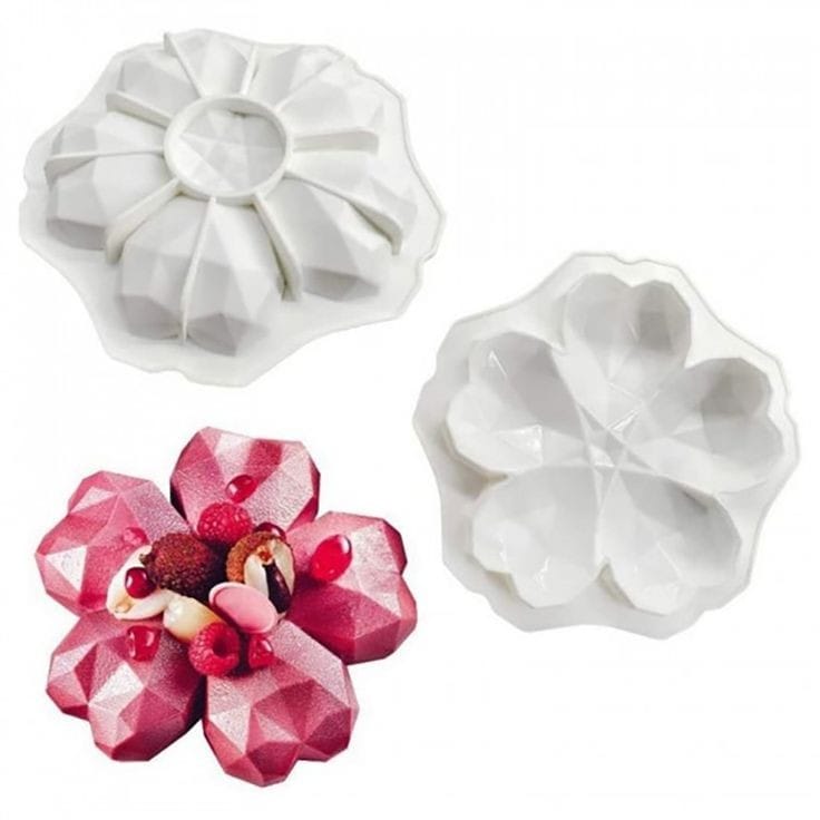 Bakewareind 3D Geo Sakura Diamond Heart Entremet Cake Mousse Silicone Mould - Bakeware India