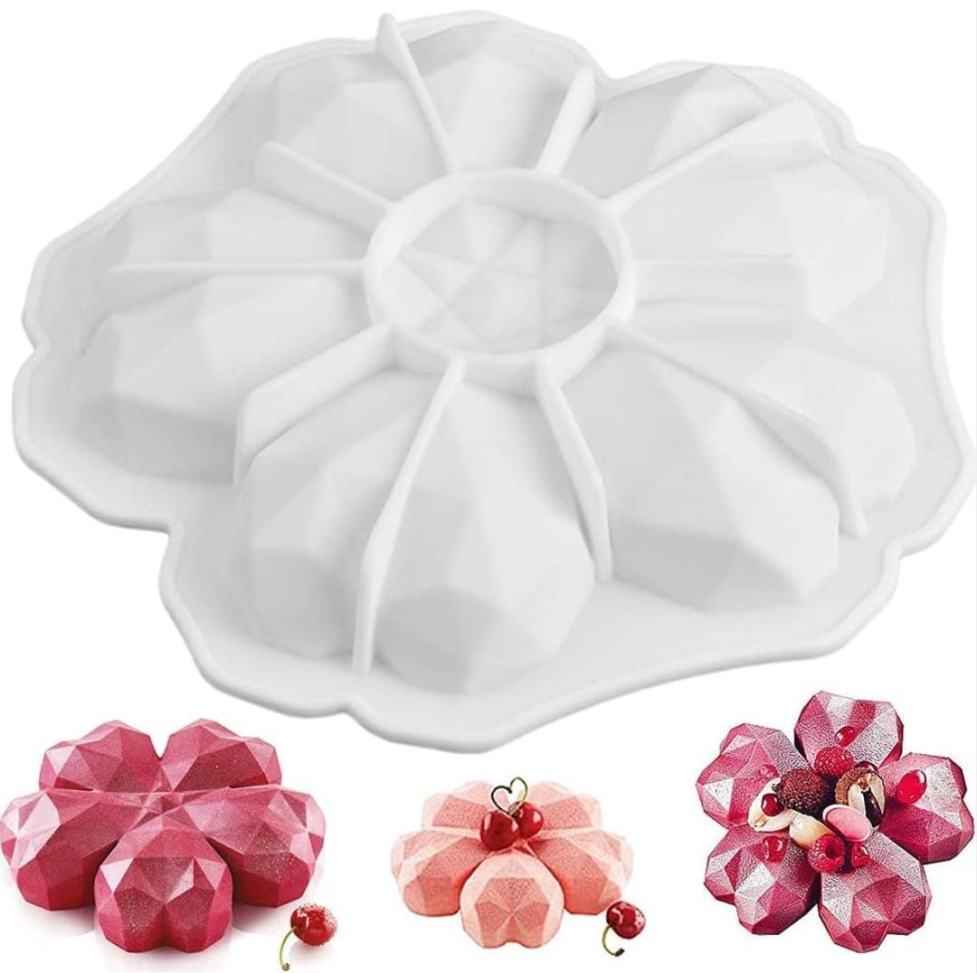 Bakewareind 3D Geo Sakura Diamond Heart Entremet Cake Mousse Silicone Mould - Bakeware India