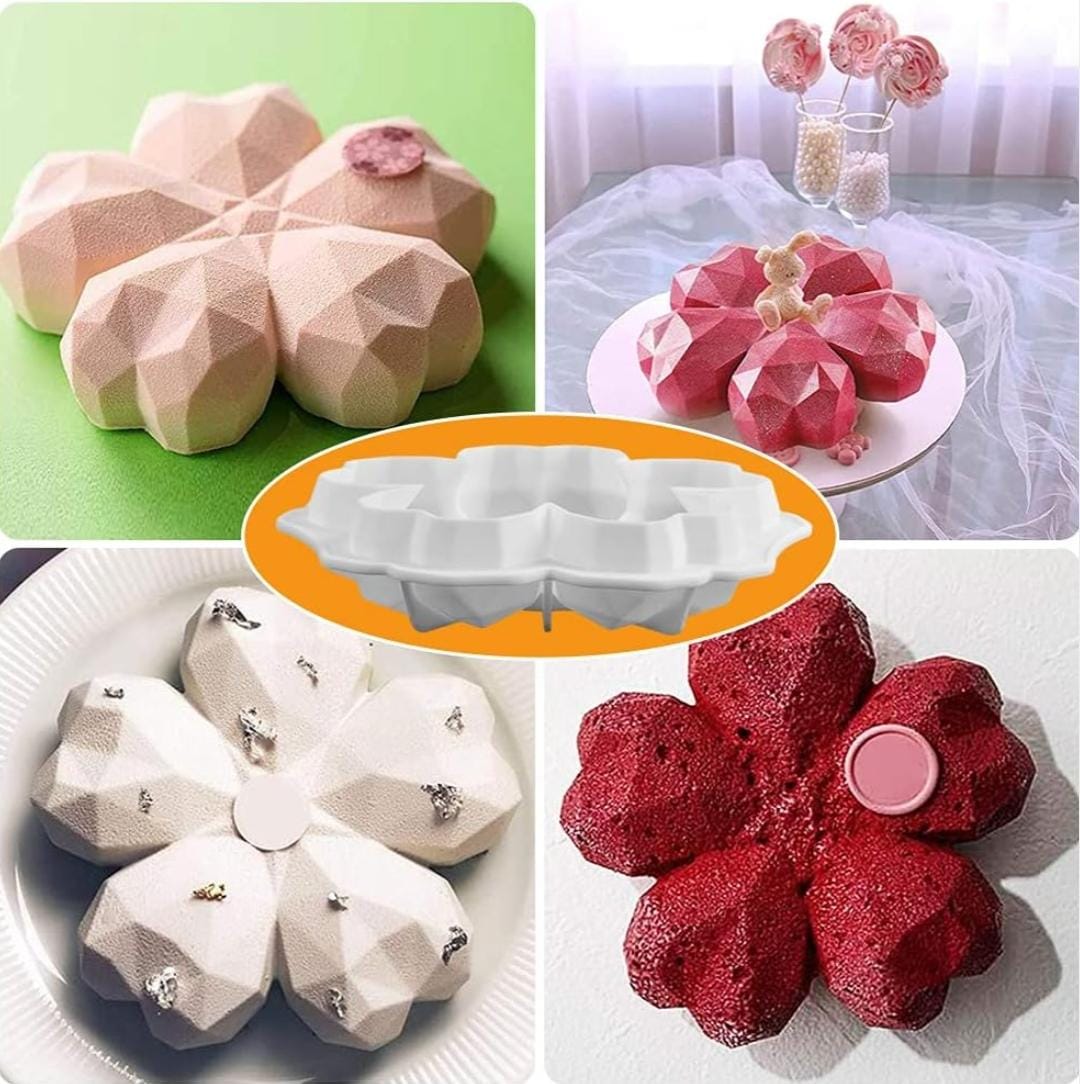 Bakewareind 3D Geo Sakura Diamond Heart Entremet Cake Mousse Silicone Mould - Bakeware India
