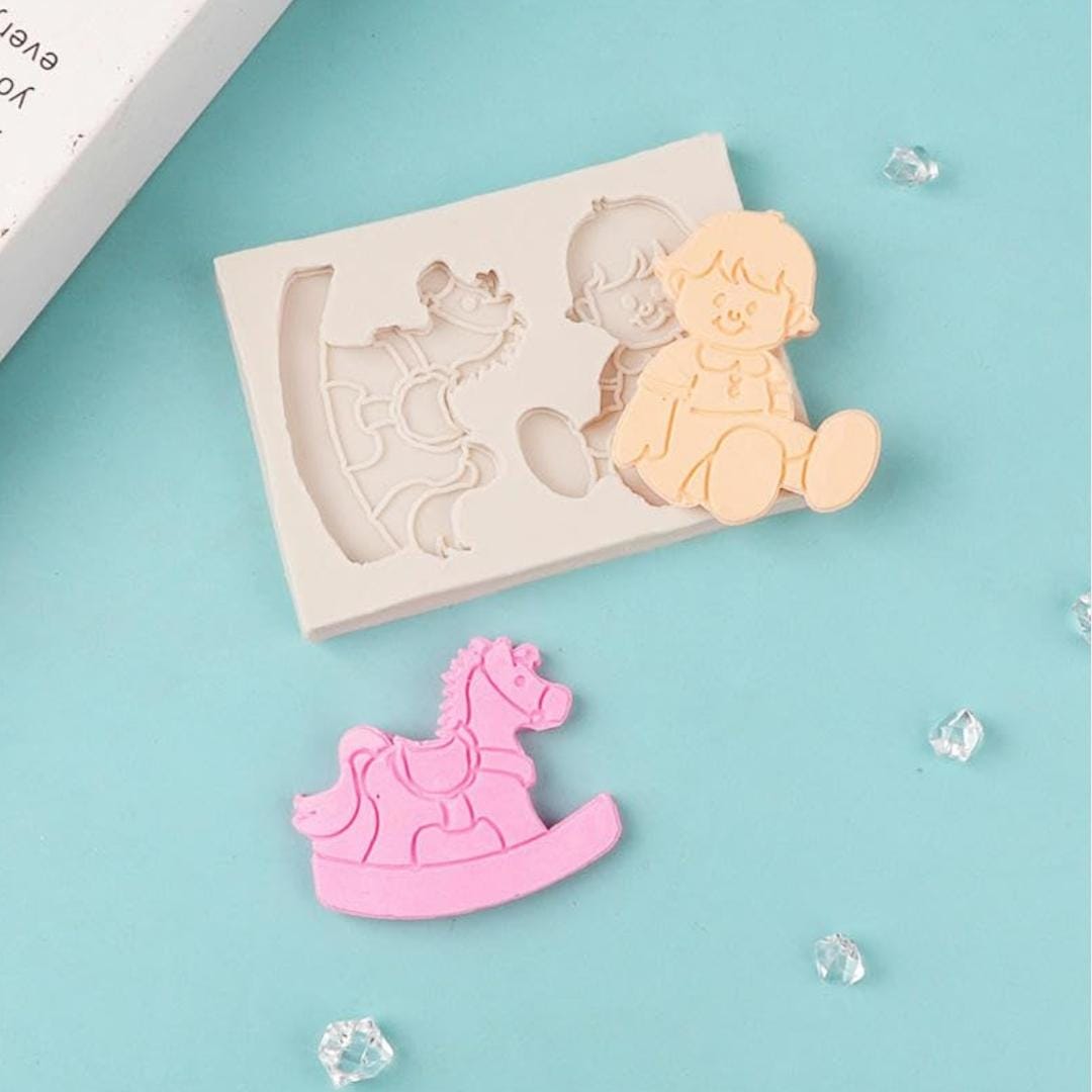 Bakewareind Baby Horse Cradle Baby shower Fondant Chocolate Silicone Mould - Bakeware India