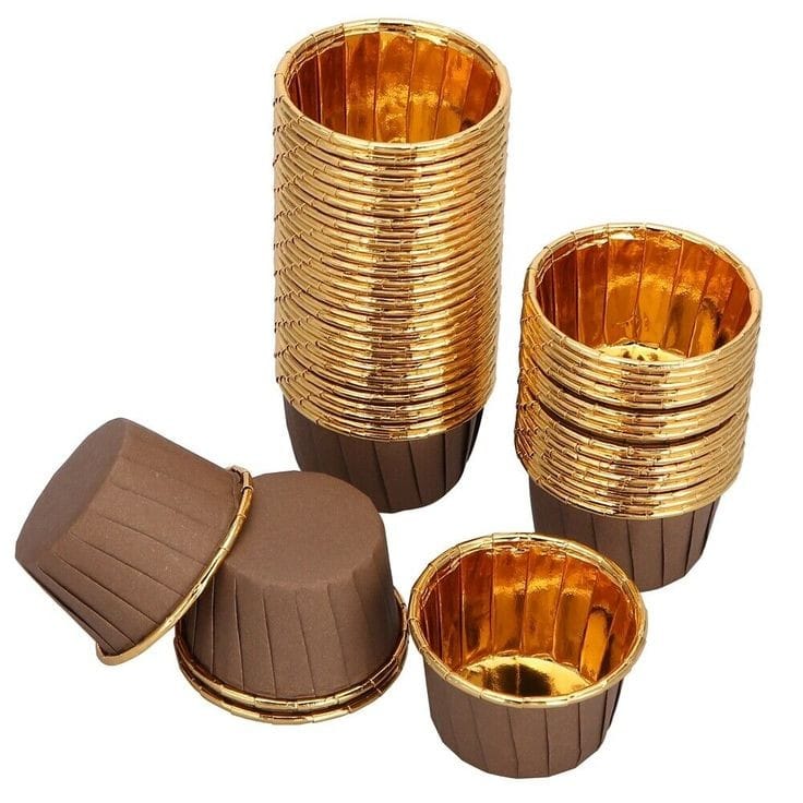 Bakewareind Brown Metallic Muffin cupcake bake liner,50pc - Bakeware India