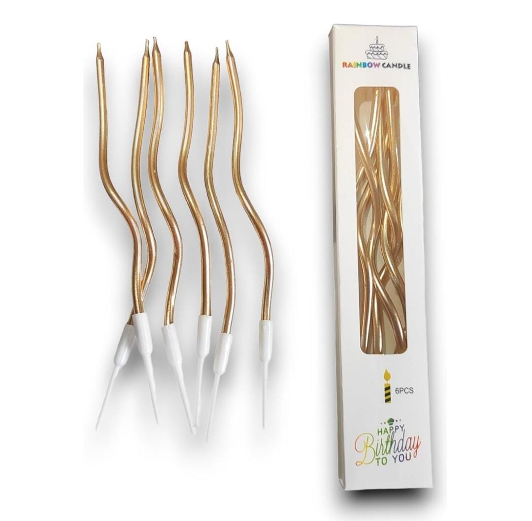 Bakewareind Champagne Gold Metallic Spiral Cake candles 6pc - Bakeware India