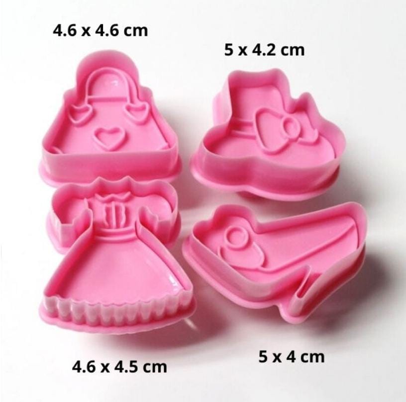 Bakewareind Dress, Hat, Heels & Bag Plunger Cookie Cutter, 4pcs set - Bakeware India