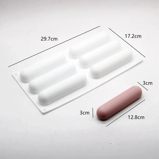 Bakewareind Elliptical Eclair Mould Mousse Cake, Soap Bar Making Mould, 6-Cavity - Bakeware India