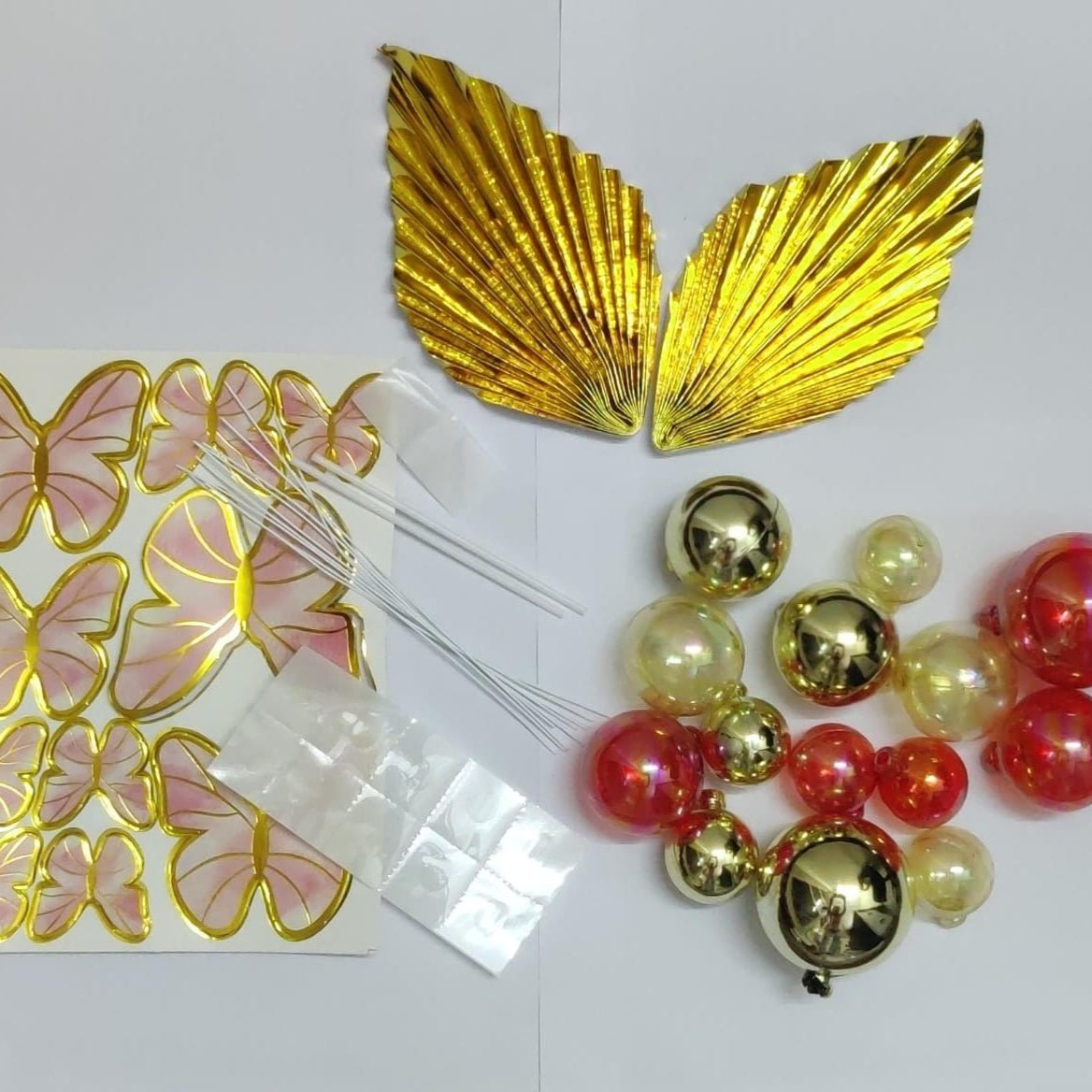 Bakewareind Faux ball topper , Butterfly Topper , Palm Leaf Pack of Cake Decoration (Select colors) - Bakeware India