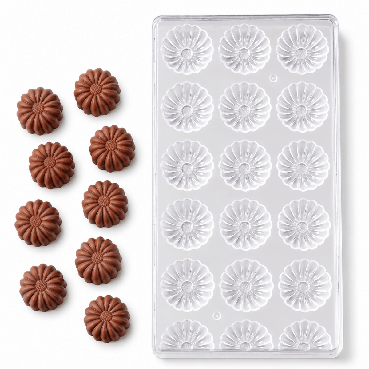 Bakewareind Flower Polycarbonate Chocolate Mould, 18 Cavity - Bakeware India