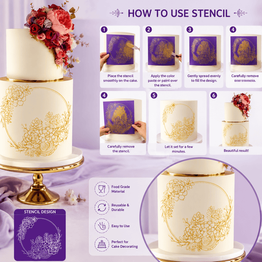 Bakewareind Frame Wreath Flower Reusable Fabric Mesh Cake Decorating Stencil - Bakeware India