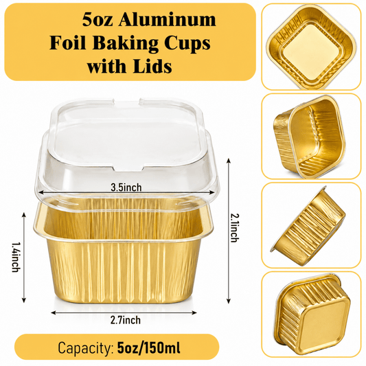 Bakewareind Gold Square Baking Mousse Cake Cups Foil Containers with Lid ,25 BOXES - Bakeware India