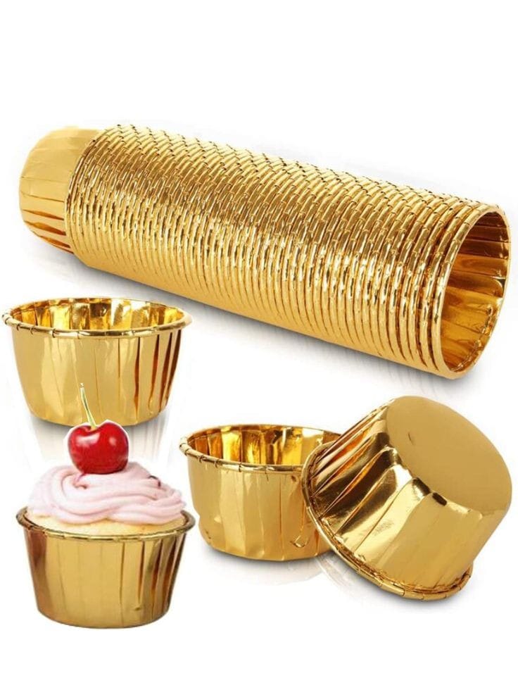 Bakewareind Golden Metallic Muffin cupcakes liner,50pc - Bakeware India