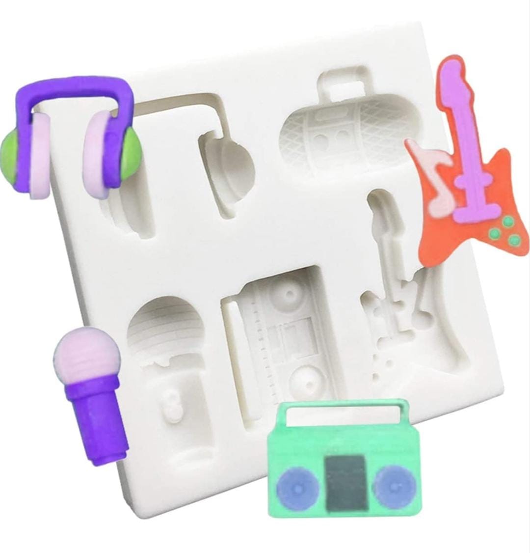 Bakewareind Guitar Music Mic Radio Headphones Fondant Silicone Mould - Bakeware India