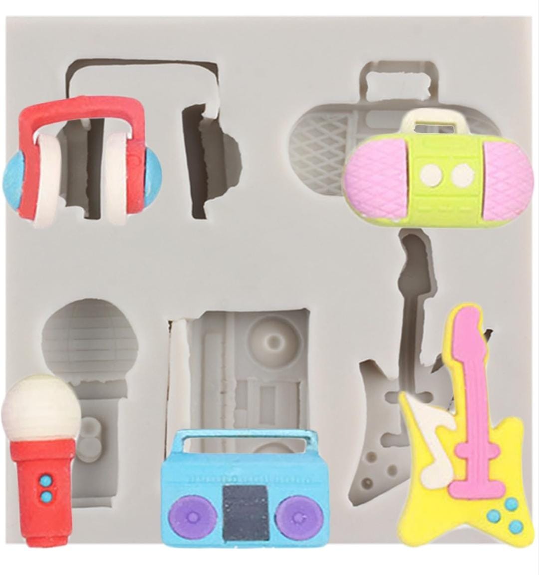 Bakewareind Guitar Music Mic Radio Headphones Fondant Silicone Mould - Bakeware India