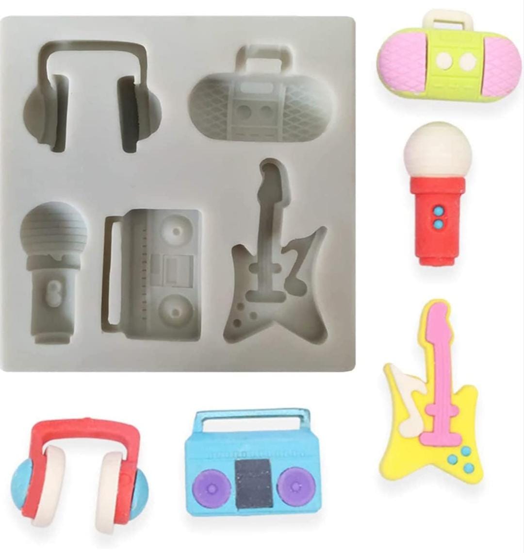 Bakewareind Guitar Music Mic Radio Headphones Fondant Silicone Mould - Bakeware India