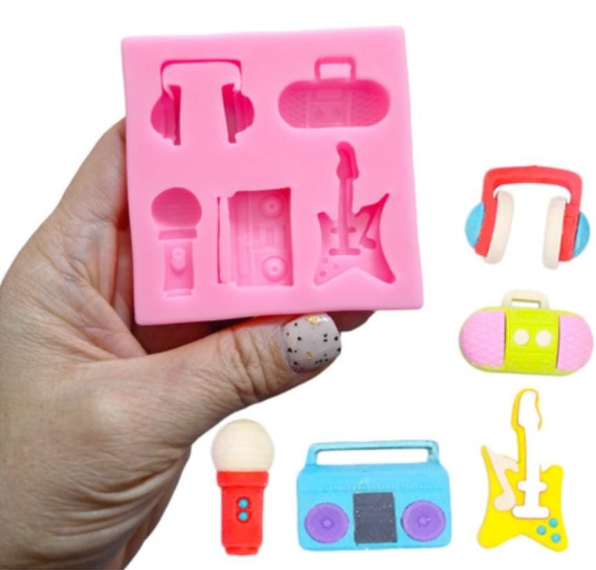 Bakewareind Guitar Music Mic Radio Headphones Fondant Silicone Mould - Bakeware India