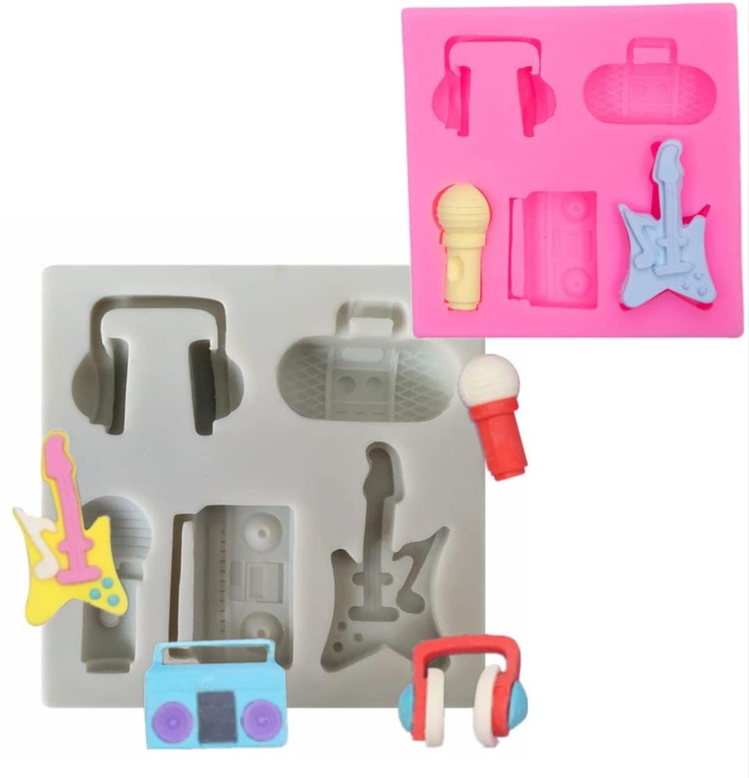 Bakewareind Guitar Music Mic Radio Headphones Fondant Silicone Mould - Bakeware India