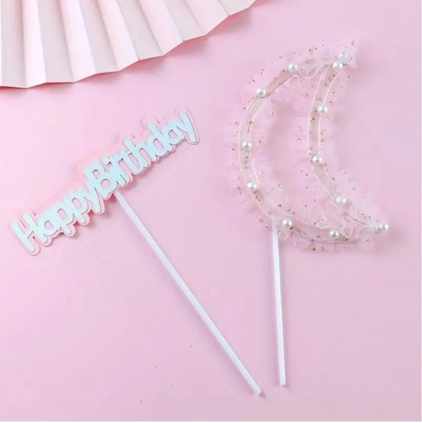 Bakewareind Happy Birthday Moon Cake Decoration Cake Topper,2pc (select color) - Bakeware India