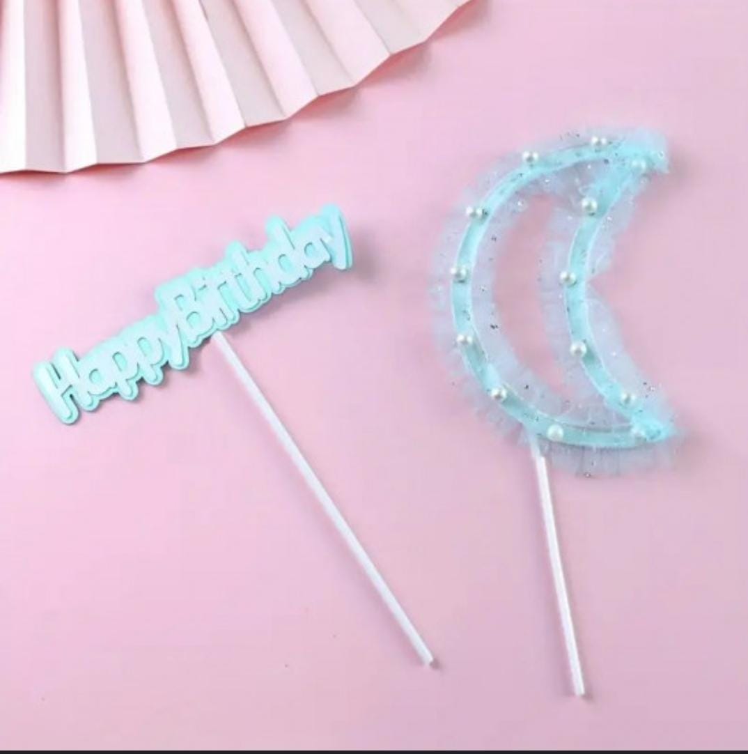Bakewareind Happy Birthday Moon Cake Decoration Cake Topper,2pc (select color) - Bakeware India