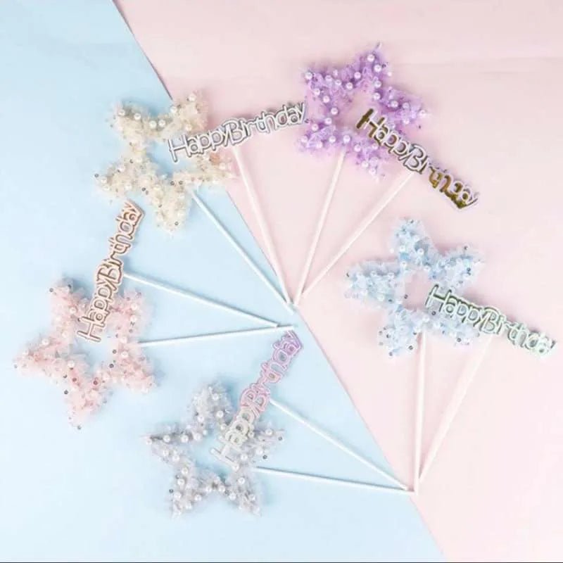 Bakewareind Happy Birthday Star Cake Decoration Cake Topper, 2Pcs (Select color) - Bakeware India