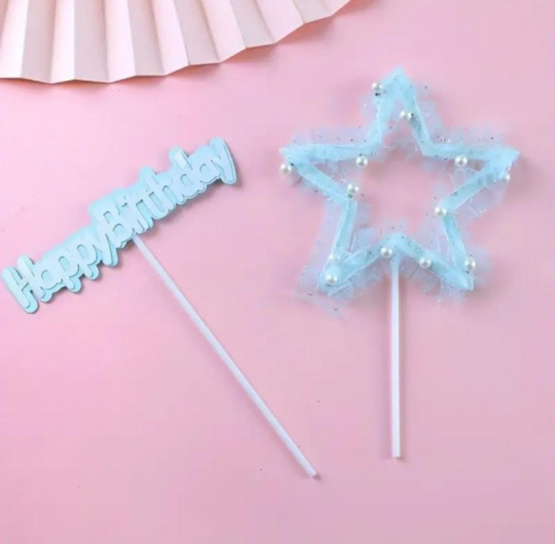 Bakewareind Happy Birthday Star Cake Decoration Cake Topper, 2Pcs (Select color) - Bakeware India