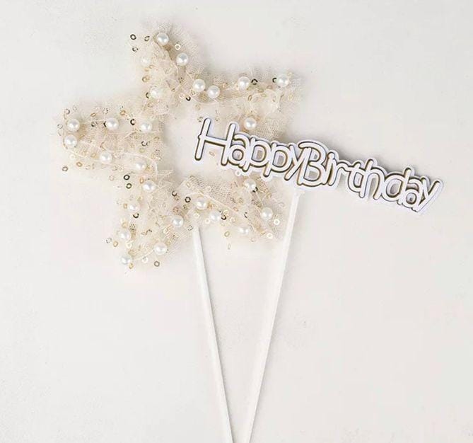 Bakewareind Happy Birthday Star Cake Decoration Cake Topper, 2Pcs (Select color) - Bakeware India
