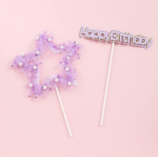 Bakewareind Happy Birthday Star Cake Decoration Cake Topper, 2Pcs (Select color) - Bakeware India
