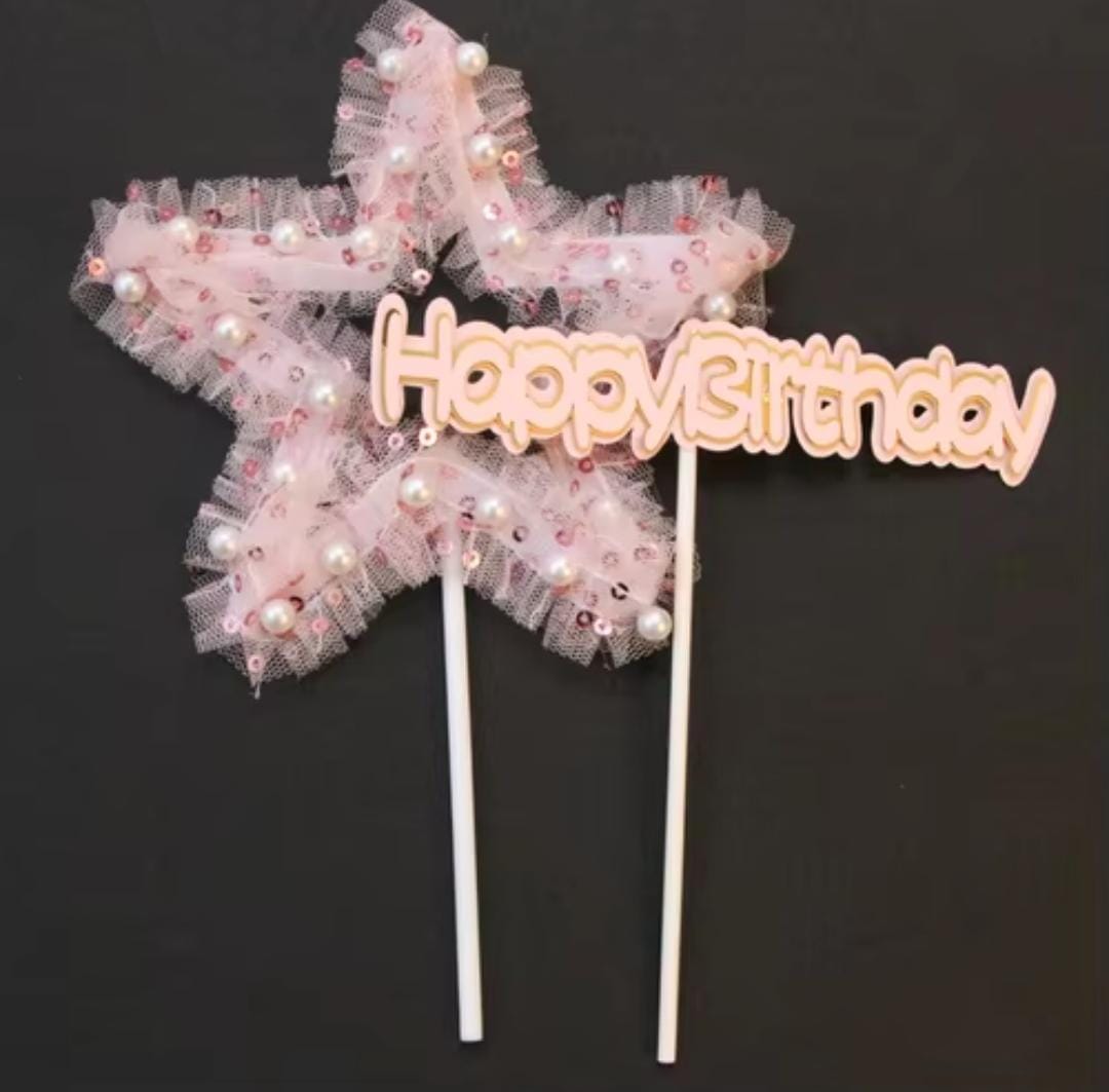 Bakewareind Happy Birthday Star Cake Decoration Cake Topper, 2Pcs (Select color) - Bakeware India