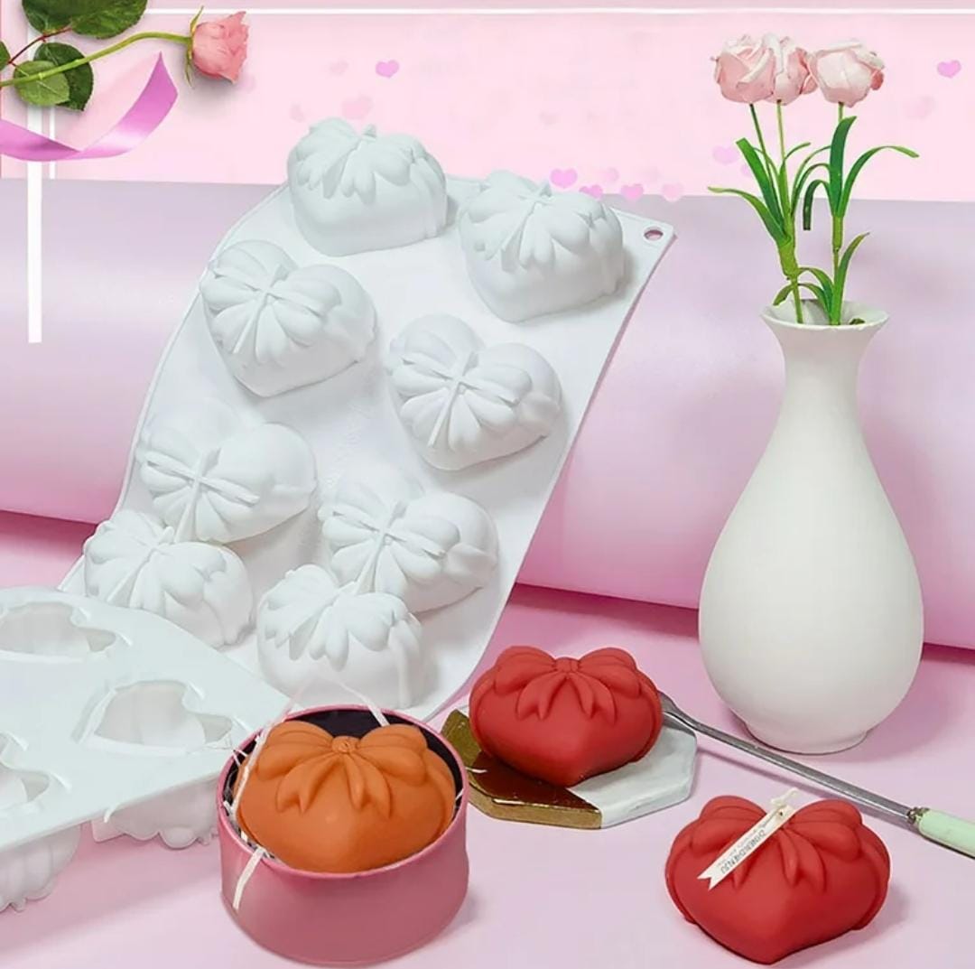 Bakewareind Heart Bow Valentine 6cavity Entremet Mousse Chocolate Fondant Silicone Mould - Bakeware India
