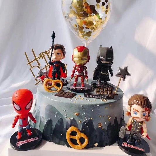 Bakewareind Marvel Avengers Batman, Spiderman & Iron Man Toy Cake Topper Set, 7pcs - Bakeware India