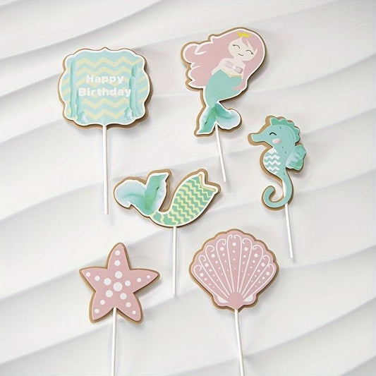 Bakewareind Mermaid Tail Starfish Seahorse Underwater Cake Decoration Cake Topper, 6pcs set - Bakeware India