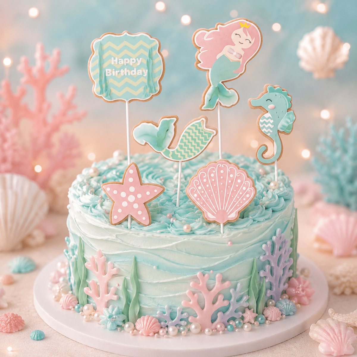 Bakewareind Mermaid Tail Starfish Seahorse Underwater Cake Decoration Cake Topper, 6pcs set - Bakeware India