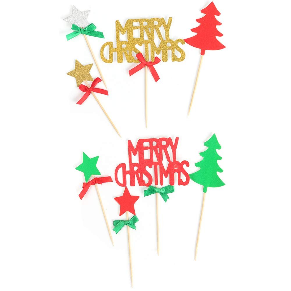 Bakewareind Merry Christmas Tree Star Cake Decoration Cake Topper, 4pcs (Select color) - Bakeware India
