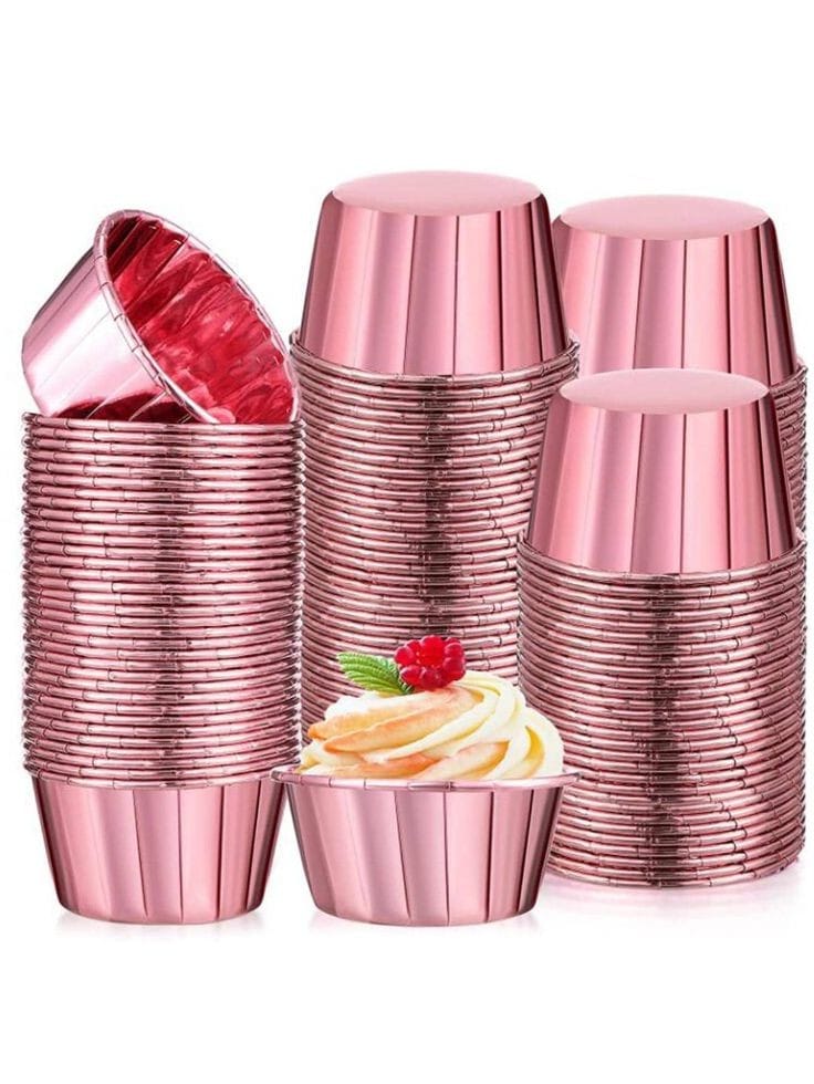 Bakewareind Pink Metallic Muffin cupcakes liner,50pc - Bakeware India
